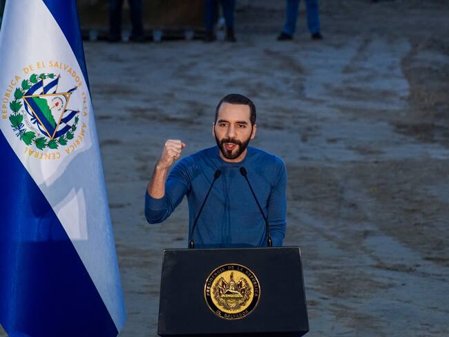 SAN SALVADOR, EL SALVADOR - JUNE 15: Salvadoran President Nayib Bukele speaks during an event to lay the foundation stone of 'Hospital Rosales' on June 15, 2023 in San Salvador, El Salvador. (Photo by APHOTOGRAFIA/Getty Images)