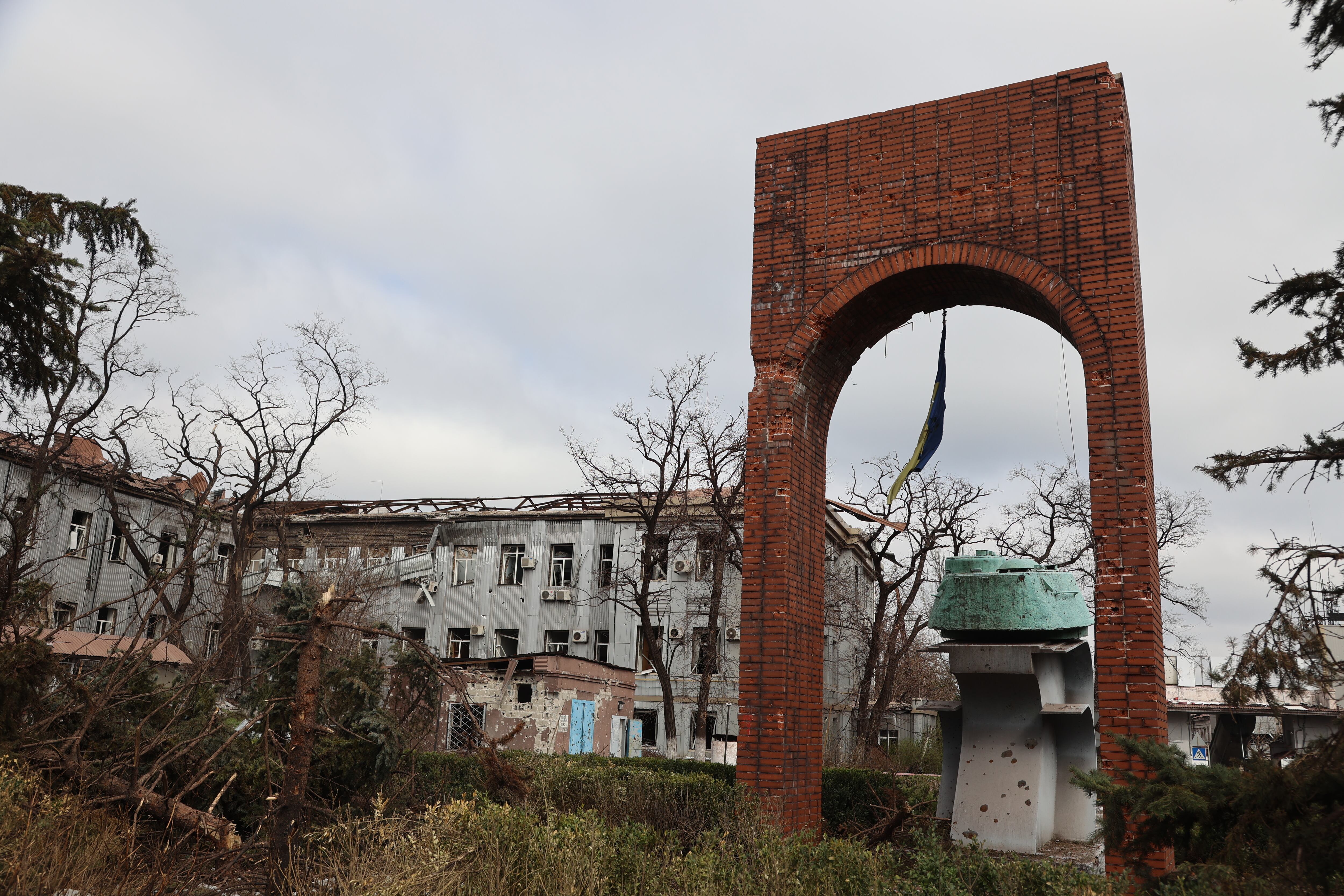 MARIUPOL, UKRAINE - APRIL 17: A view of damage in the Ukrainian city of Mariupol under the control of Russian military and pro-Russian separatists, on April 17, 2022. (Photo by Leon Klein/Anadolu Agency via Getty Images)