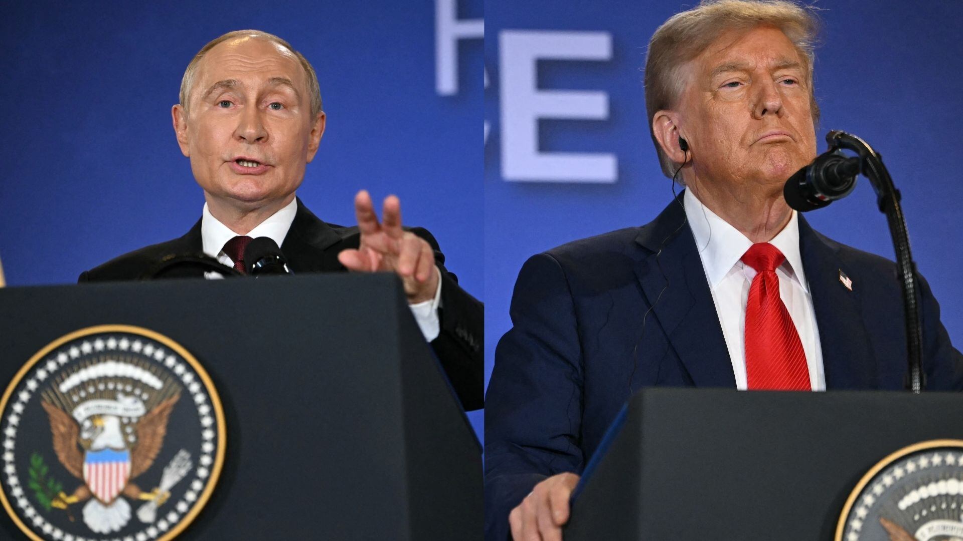 El presidente de EE. UU., Donald Trump, y el presidente de Rusia, Vladímir Putin, en Anchorage, Alaska. Fotos de ANDREW CABALLERO-REYNOLDS/AFP vía Getty Images)