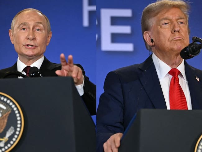 El presidente de EE. UU., Donald Trump, y el presidente de Rusia, Vladímir Putin, en Anchorage, Alaska. Fotos de ANDREW CABALLERO-REYNOLDS/AFP vía Getty Images)