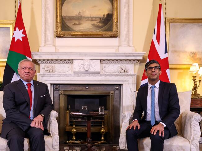 Londres (Reino Unido) 15/02/2024. Premier británico y rey de Jordania coinciden en asegurar una pausa humanitaria en Gaza. Foto: EFE/EPA/HOLLIE ADAMS / POOL
