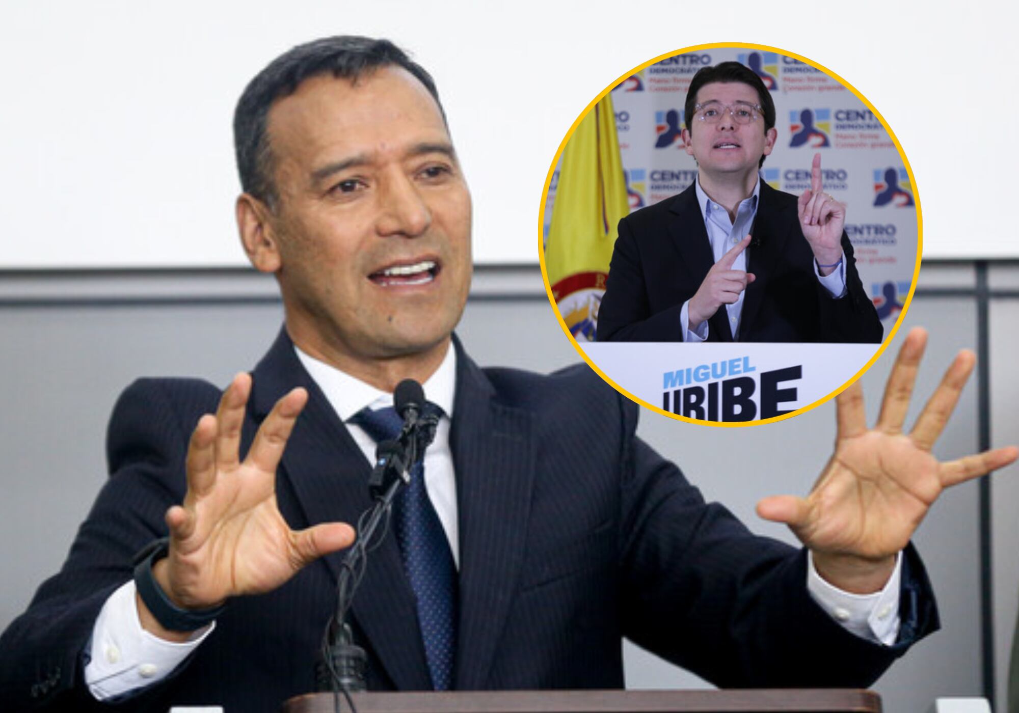 Pedro Sánchez y Miguel Uribe. Foto: (Colprensa - Lina Gasca) /  (Colprensa - Cristian Bayona).