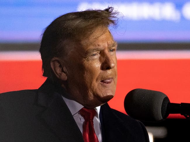 COMMERCE, GA - MARCH 26: (EDITOR&#039;S NOTE: Alternative crop of image #1239538323) Former U.S. President Donald Trump speaks at a rally at the Banks County Dragway on March 26, 2022 in Commerce, Georgia. This event is a part of Trump&#039;s Save America Tour around the United States. (Photo by Megan Varner/Getty Images)