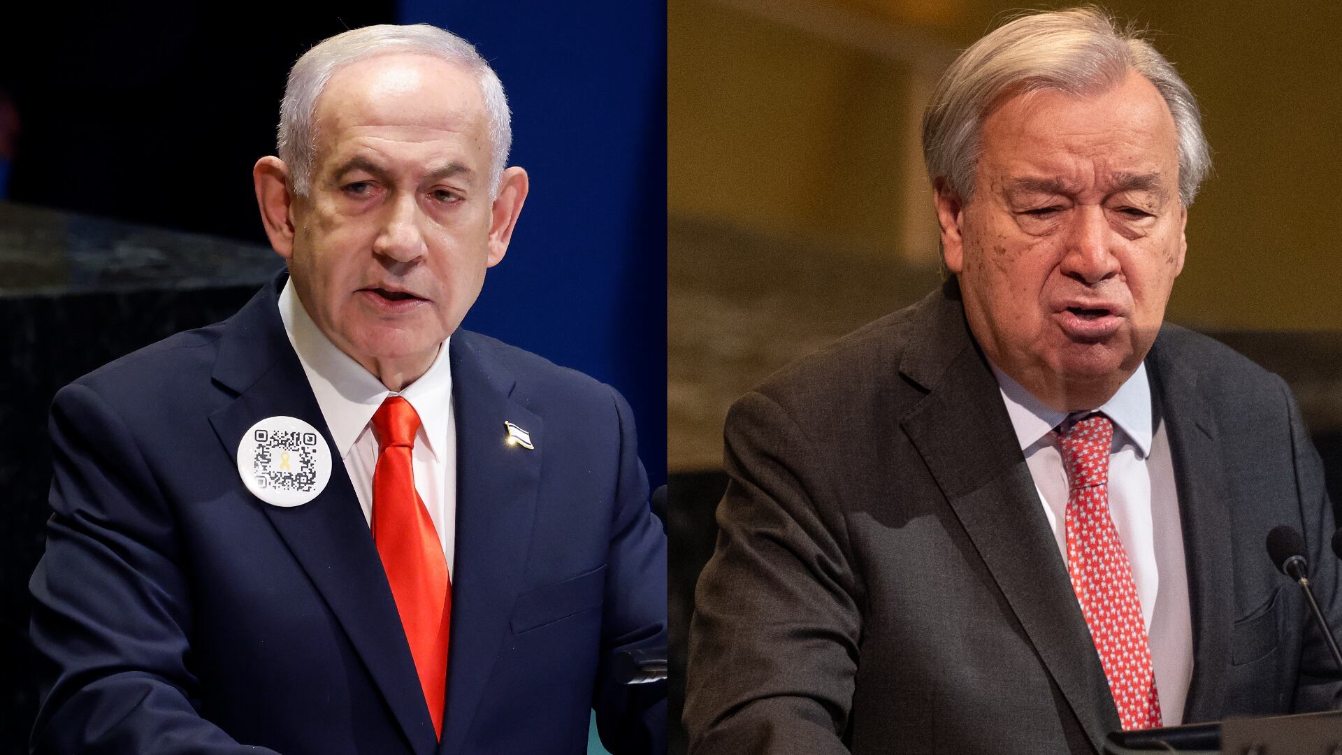 Primer Ministro de Israel, Benjamin Netanyahu, secretario generaral de la ONU, Antonio Guterres. Foto: Taylor Hill/Getty Images/ Lev Radin/Pacific Press/LightRocket via Getty Images