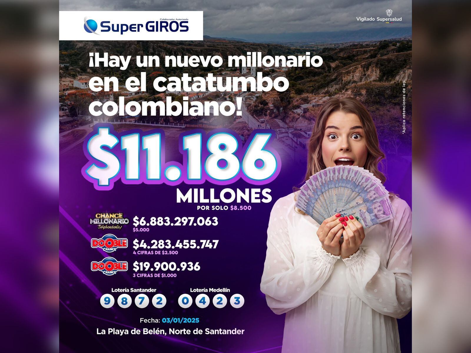 Norte de Santander tiene un nuevo millonario. / Imagen: Super Giros.