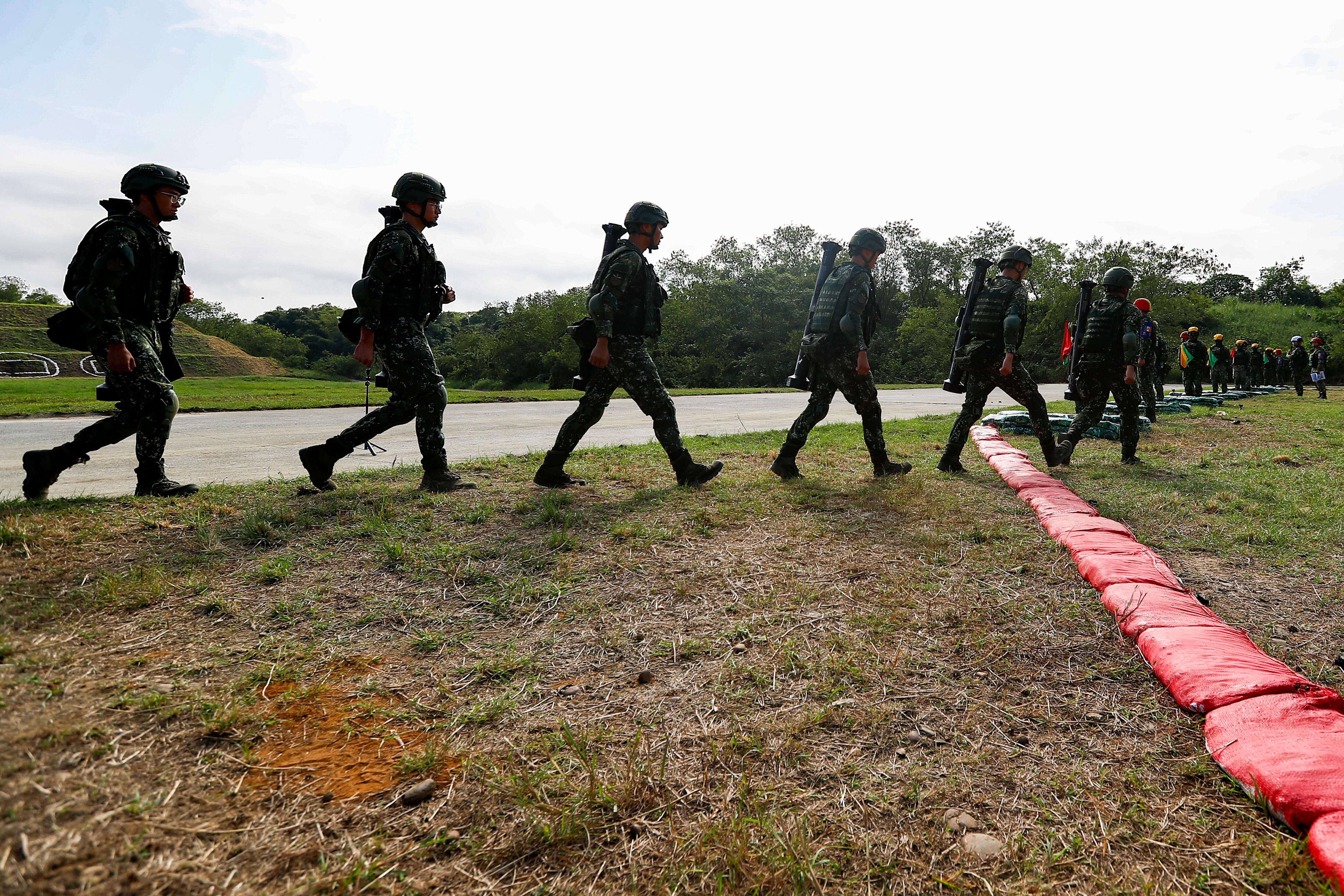 TAINAN, TAIWAN - 6 NOVEMBER: Taiwanese conscripts take part in a live-fire exercise featuring the Taiwan-made Kestrel Rocket launcher, at a military basei. (Daniel Ceng/Anadolu via Getty Images)
