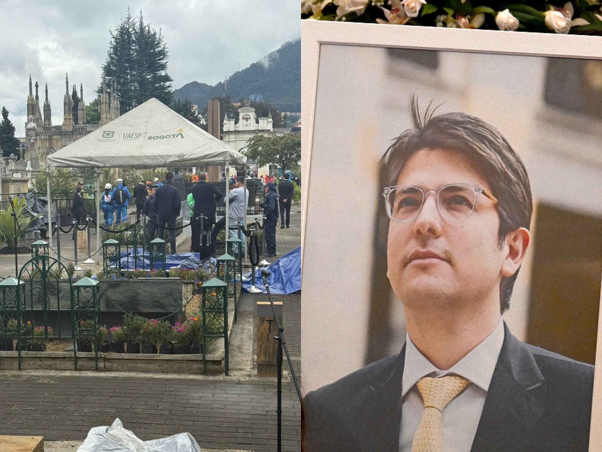 Tumba de Miguel Uribe en el Cementerio Central de Bogotá. Fotos: W Radio y Gewtty Images.