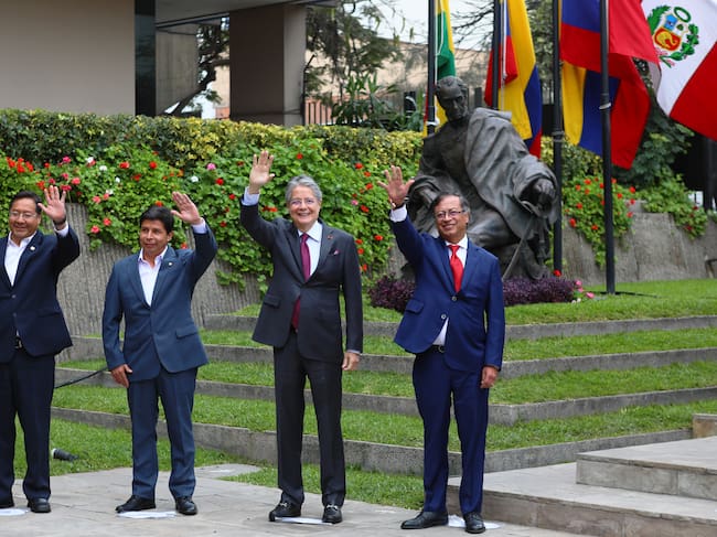 Los presidentes de los países de la Comunidad Andina de Naciones, Luis Arce, de Bolivia; Pedro Castillo, de Perú; Guillermo Lasso, de Ecuador, y Gustavo Petro, de Colombia, en Lima, Perú, el 29 de agosto de 2022.
