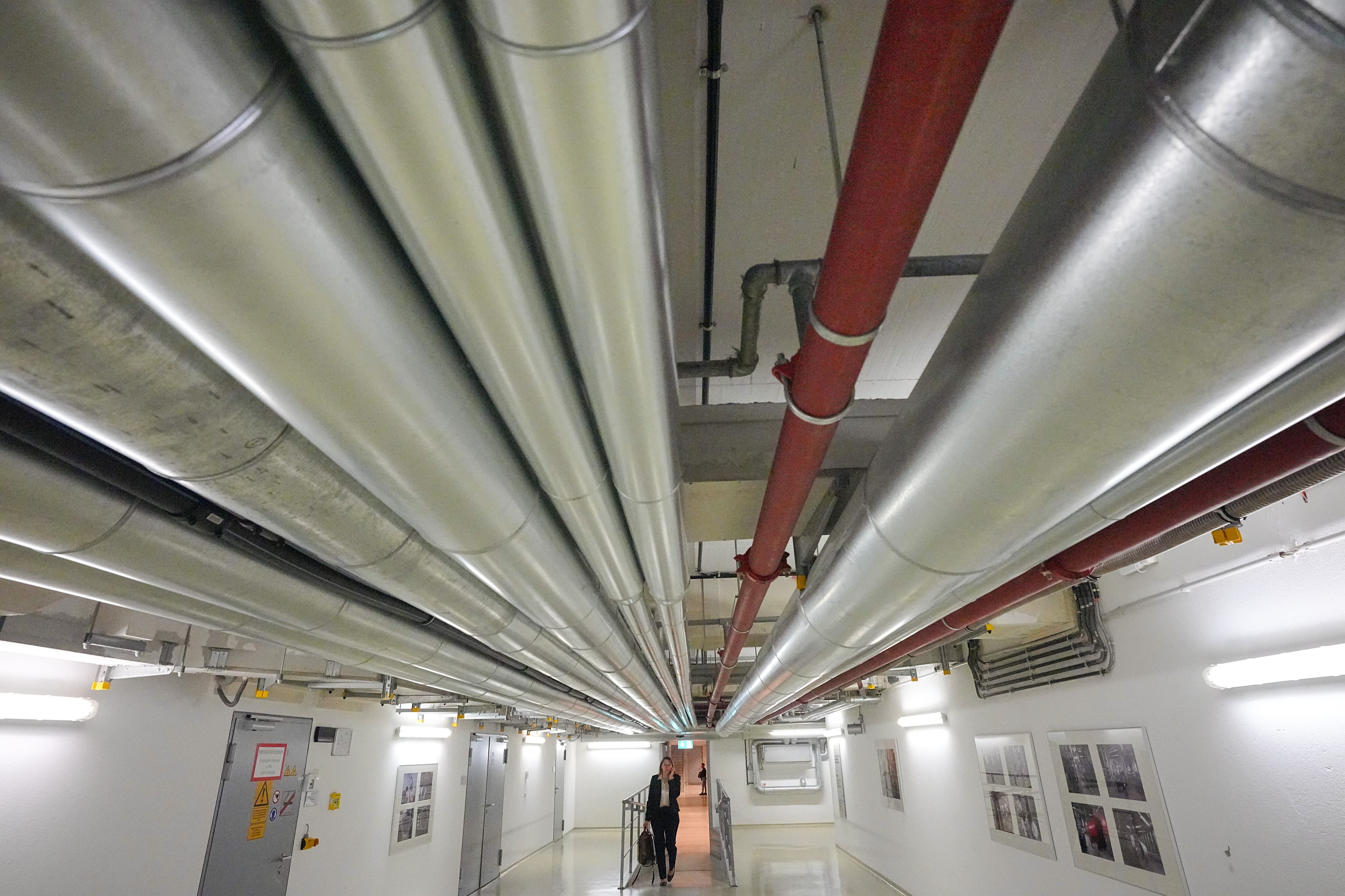 07 July 2022, Berlin: Heating, air-conditioning, and technical pipes run through the basement in the German Bundestag. The Bundestag is looking at reducing temperatures in its properties to increase energy savings. Photo: Michael Kappeler/dpa (Photo by Michael Kappeler/picture alliance via Getty Images)