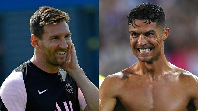 Futbolistas Lionel Messi y Cristiano Ronaldo . Foto: Aurelien Meunier - PSG/PSG via Getty Images - Alessandro Sabattini/Getty Images