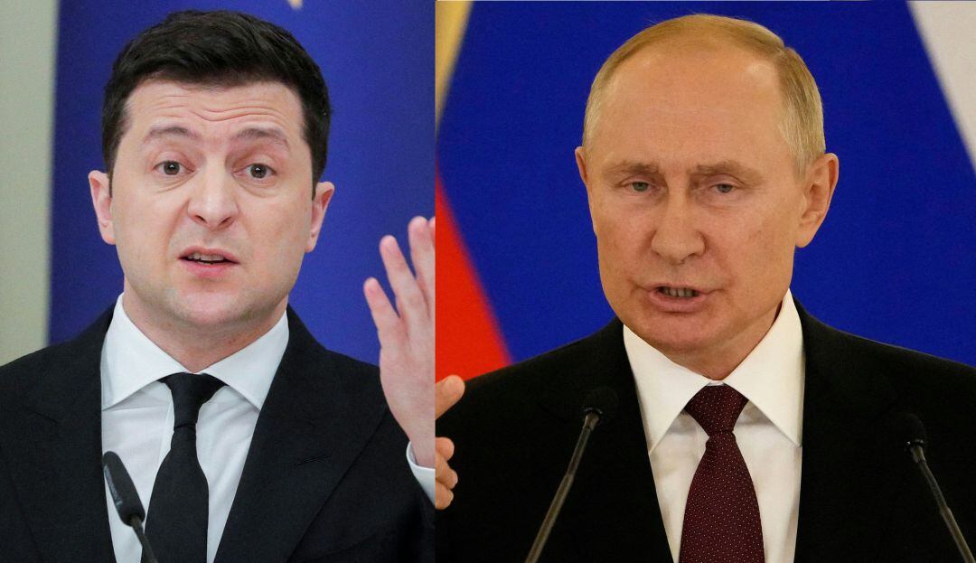 El presidente ucraniano, Volodimir Zelenski (izq) y el presidente ruso, Vladimir Putin (der).