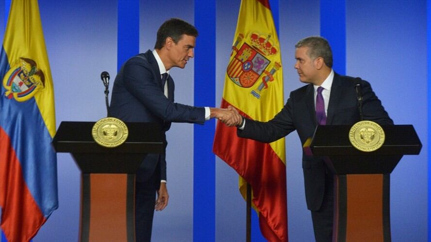 El presidente del Gobierno español, Pedro Sánchez, se reunió con el presidente de Colombia, Iván Duque. Foto: Presidencia