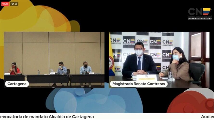Audiencia de revocatoria de mandato contra el alcalde de Cartagena, William Dau. Foto: Captura de pantalla