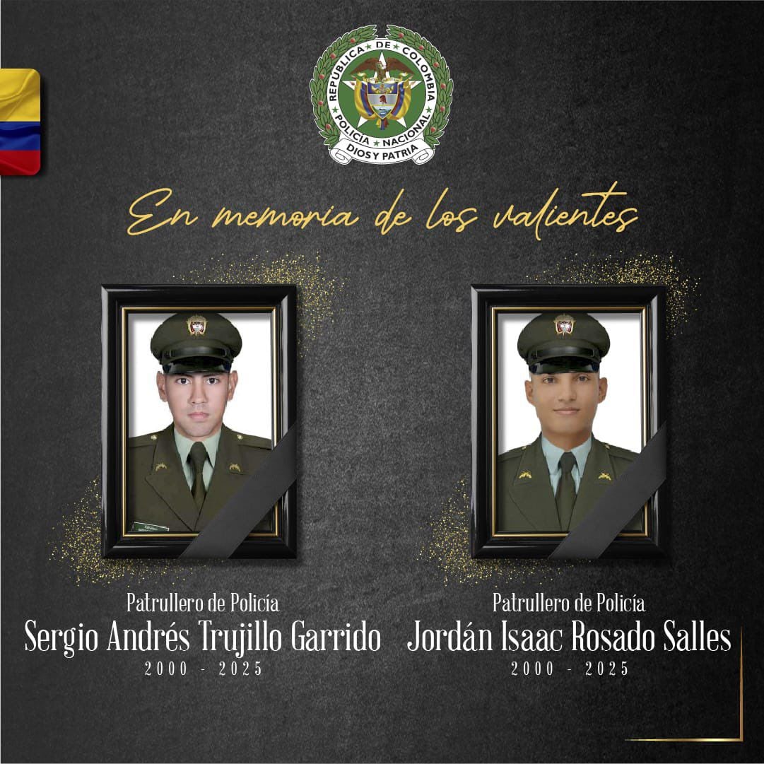Las víctimas fueron identificadas como los patrulleros Sergio Andrés Trujillo Garrido y Jordán Isaac Rosado Salles. Crédito: Policía Nacional.