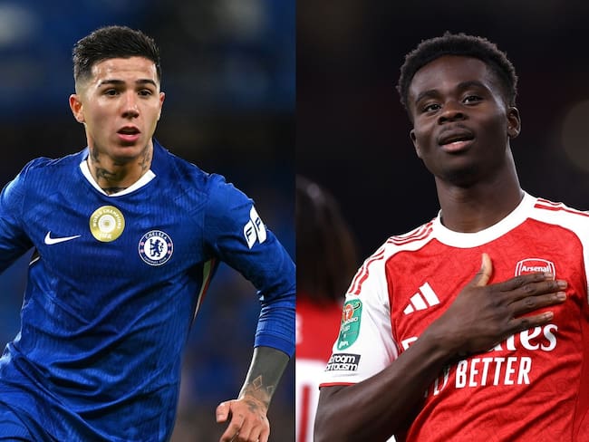 Enzo Fernández del Chelsea FC y Bukayo Saka del Arsenal FC. FOTOS: Jacques Feeney y Mike Hewitt