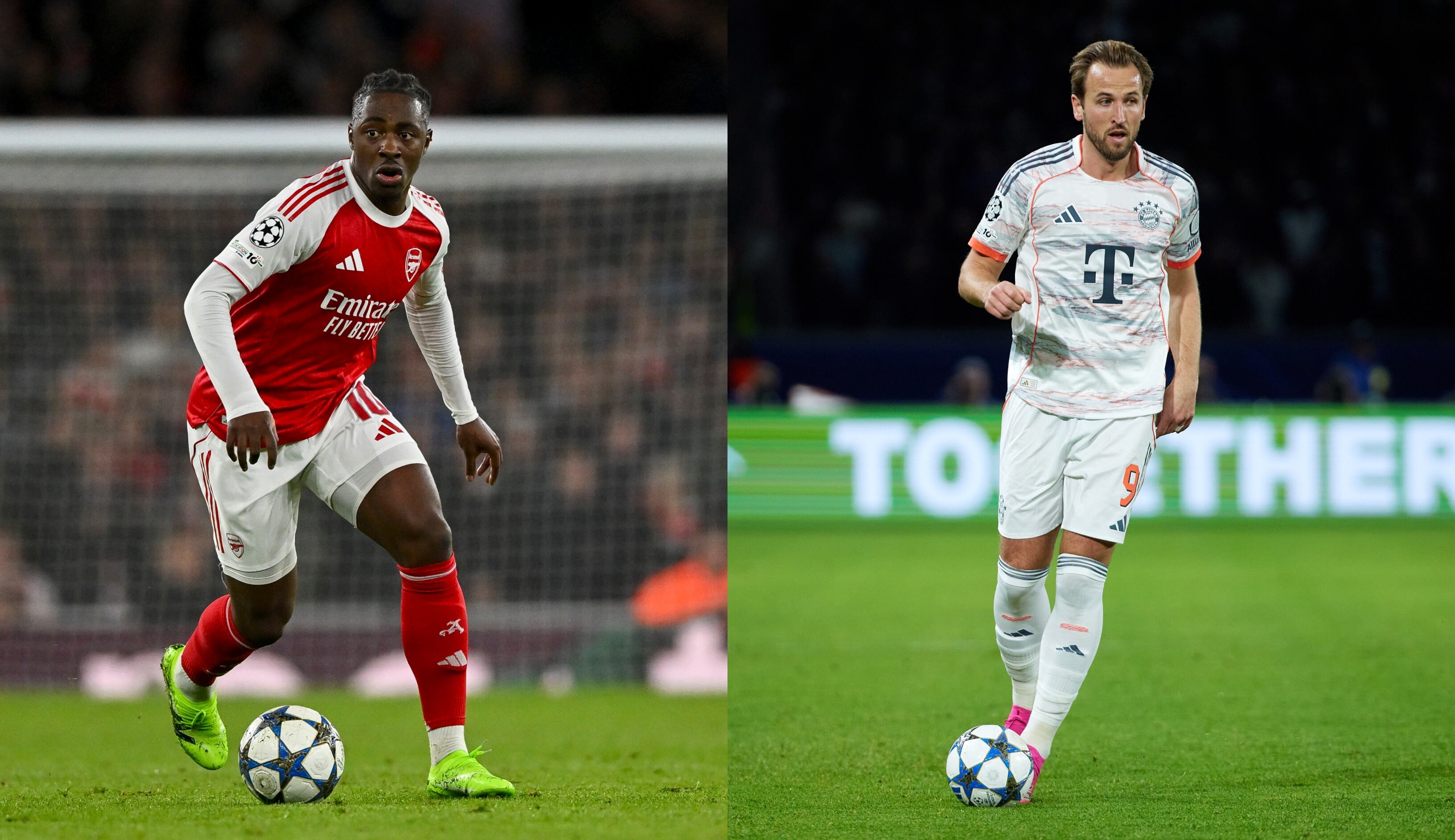 Eberechi Eze de Arsenal. FOTO: Vince Mignott/DeFodi Images/DeFodi via Getty Images. // Harry Kane de Bayern Munich. FOTO: Sport News/Quality Sport Images/Getty Images