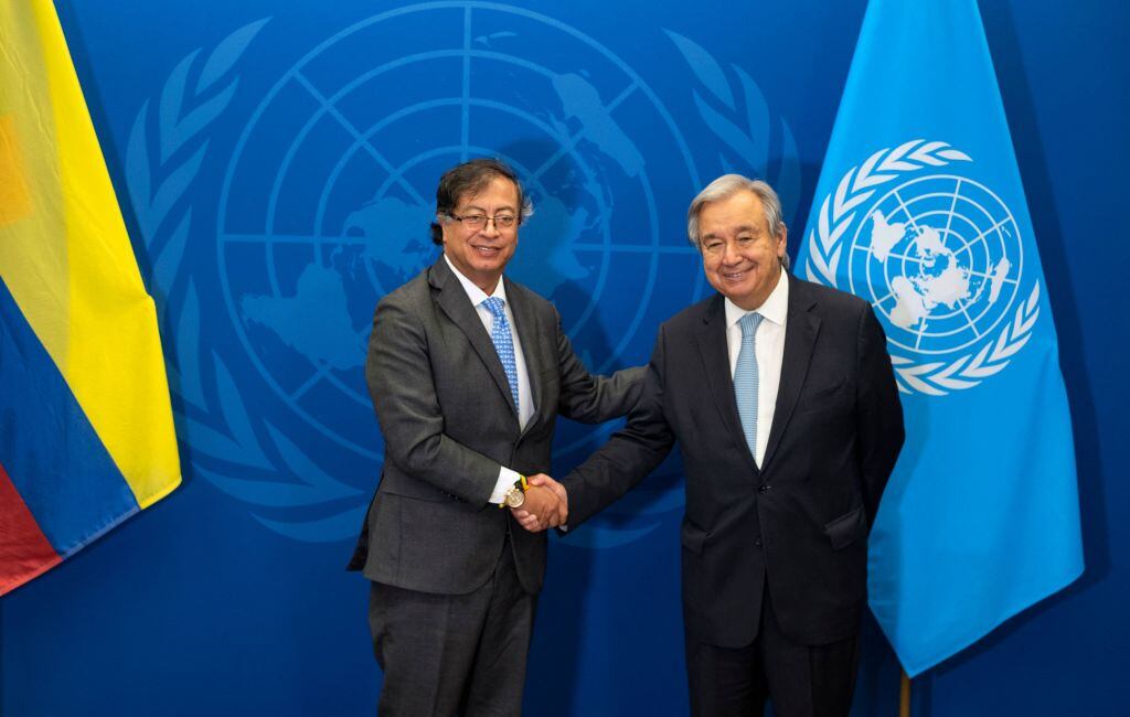 Presidente de Colombia Gustavo Petro y el secretario general de la ONU, Antonio Guterres. Foto: CRAIG RUTTLE/POOL/AFP via Getty Images
