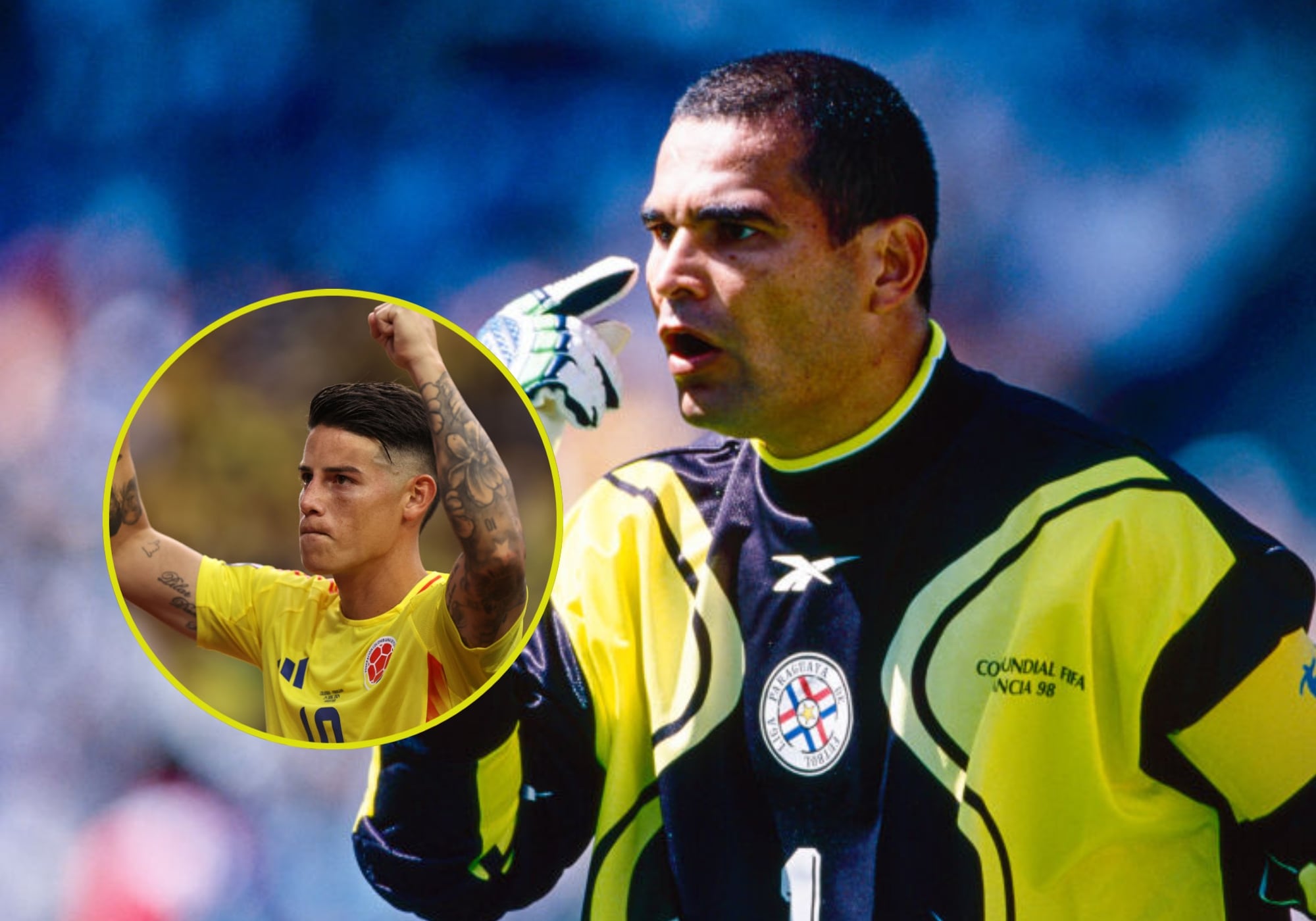 José Luis Chilavert y James Rodríguez. Foto: (Photo by Simon Bruty/Anychance/Getty Images) / (Photo by Omar Vega/Getty Images)