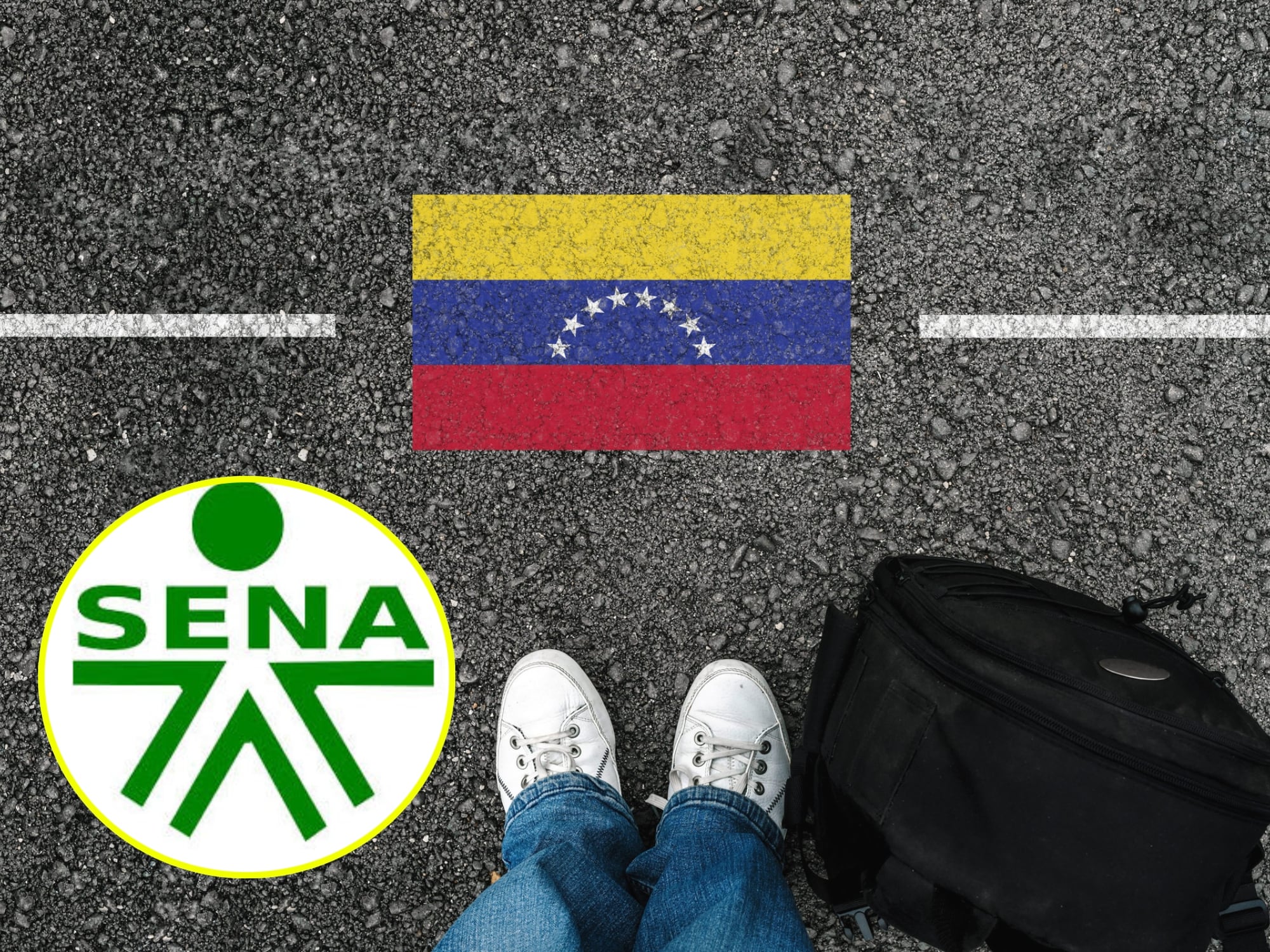 M;igrante venezolano. I Foto: Getty Images. Logo del SENA. I Foto: Colombia Nos Une.