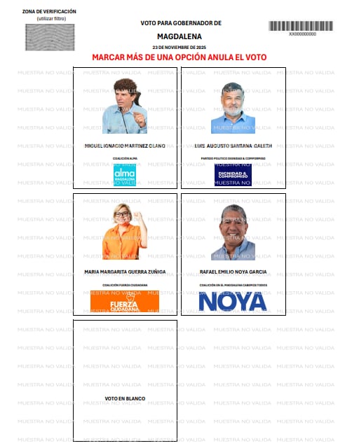 Se conoce el tarjetón para las elecciones atípicas a la Gobernación del Magdalena/ Registraduría