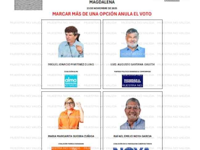 Se conoce el tarjetón para las elecciones atípicas a la Gobernación del Magdalena/ Registraduría