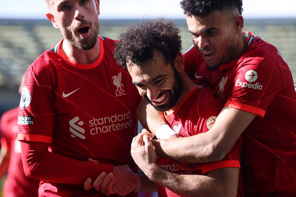 Mohamed Salah, Jordan Henderson y Luis Diaz  (Photo by Charlotte Wilson/Offside/Offside via Getty Images)