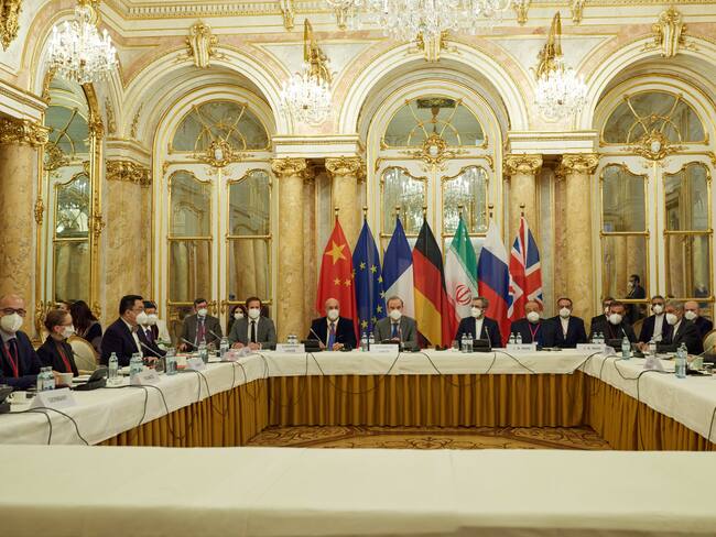 VIENNA, AUSTRIA - NOVEMBER 29: (---EDITORIAL USE ONLY â MANDATORY CREDIT - "EU VIENNA DELEGATION/ HANDOUT" - NO MARKETING NO ADVERTISING CAMPAIGNS - DISTRIBUTED AS A SERVICE TO CLIENTS----) The first day of Iran nuclear talks, which began under the chairmanship of Enrique Mora, deputy secretary-general of the EU diplomatic service, has come to an end in the Austrian capital Vienna on November 29, 2021. Iran and world powers kicked off their talks in Vienna on Monday following a five-month break in a last-ditch attempt to restore the 2015 nuclear accord. (Photo by EU Vienna Delegation/Handout/Anadolu Agency via Getty Images)