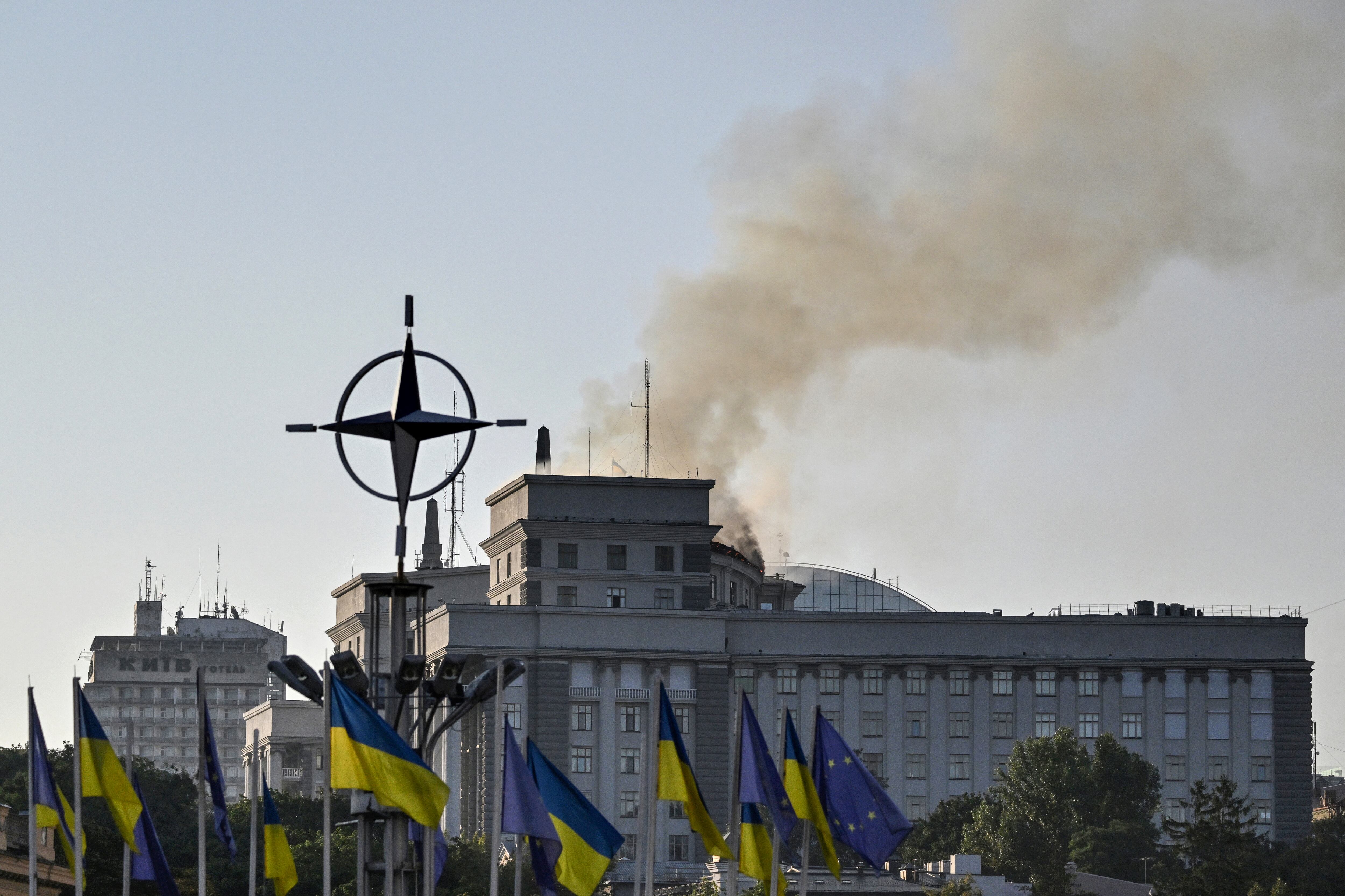 Sede de la OTAN en Kiev. (Foto de GENYA SAVILOV/AFP vía Getty Images)