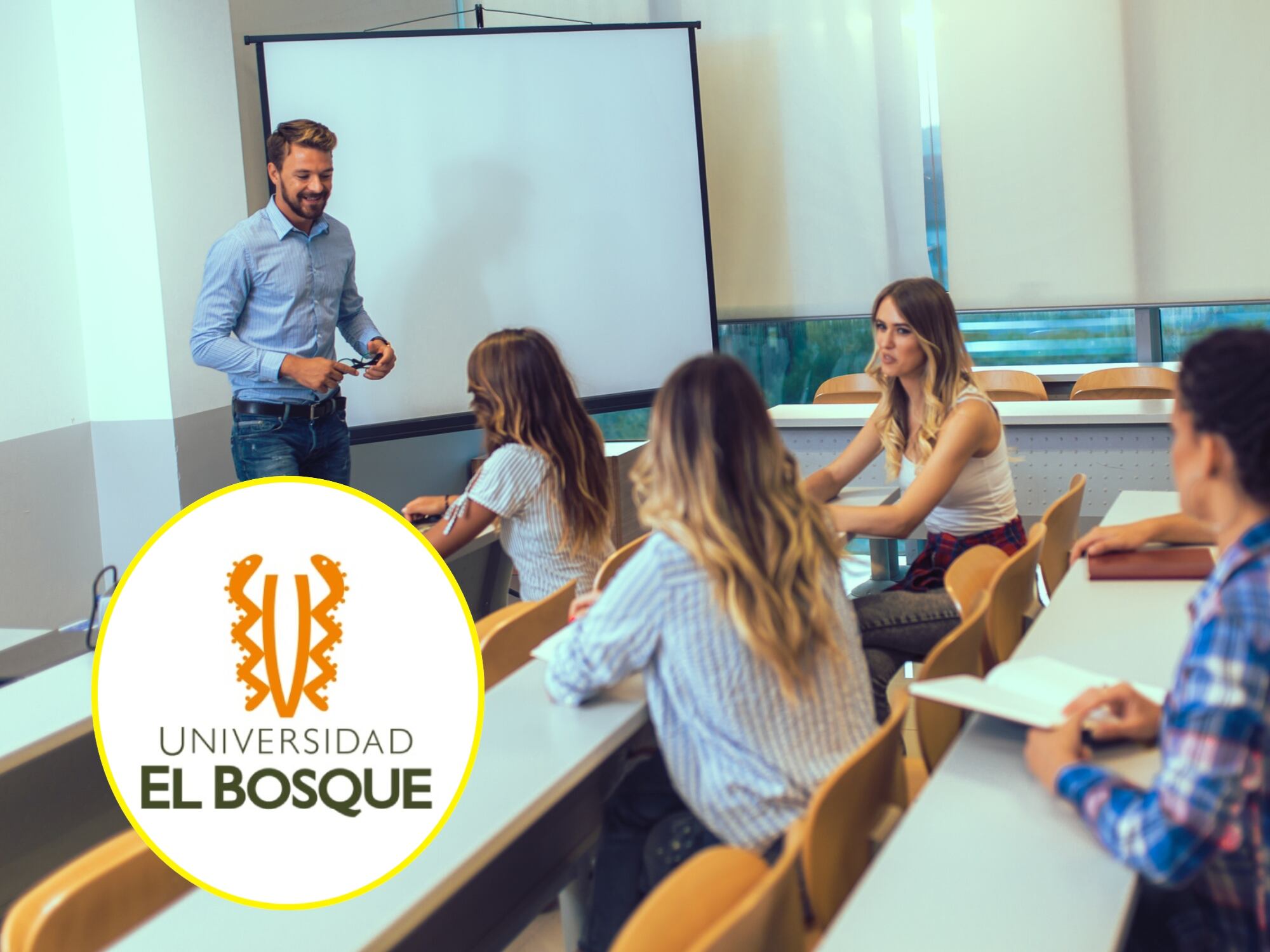 Estudiantes universitarios. I Foto: Getty Images. Logo de la Universidad El Bosque. I Foto: Universidad El Bosque.