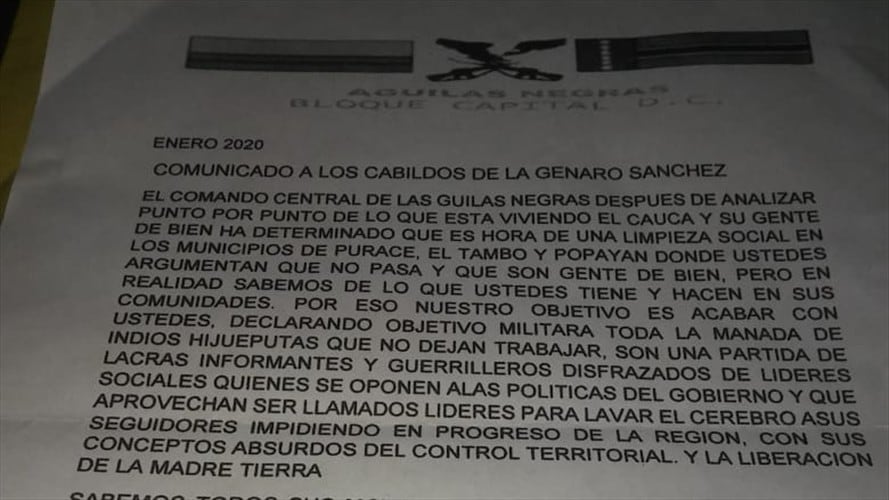 Según las autoridades indígenas, las amenazas fueron proferidas por su ejercicio de control territorial y el autodenominado proceso de liberación de la madre tierra. Foto: Cric