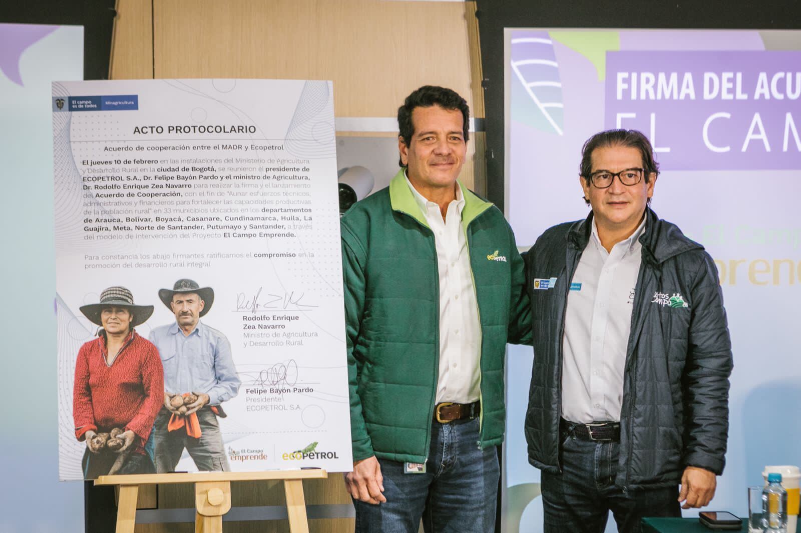 Ministro de Agricultura, Rodolfo Zea, y presidente de Ecopetrol, Felipe Bayón