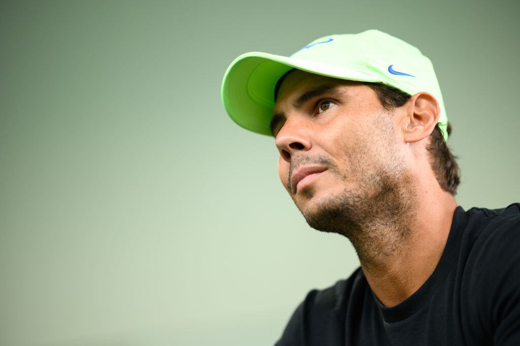 WASHINGTON, DC - AUGUST 1: Rafael Nadal (ESP) speaks with press on Media Day ahead of the 2021 Citi Open at Rock Creek Park Tennis Center on August 1, 2021 in Washington, DC. (Photo by Mike Lawrence/ISI Photos/Getty Images)