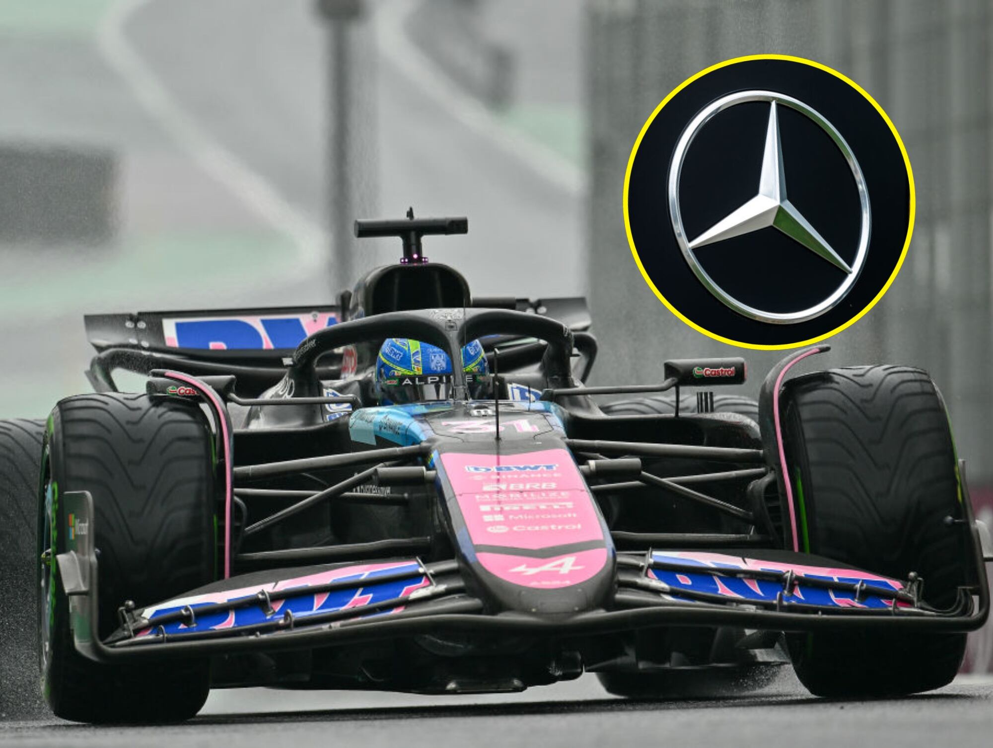 Automóvil de Alpune. I Foto: Vince Mignott/MB Media/Getty Images. Logo de Mercedes. I Foto: Getty Images.