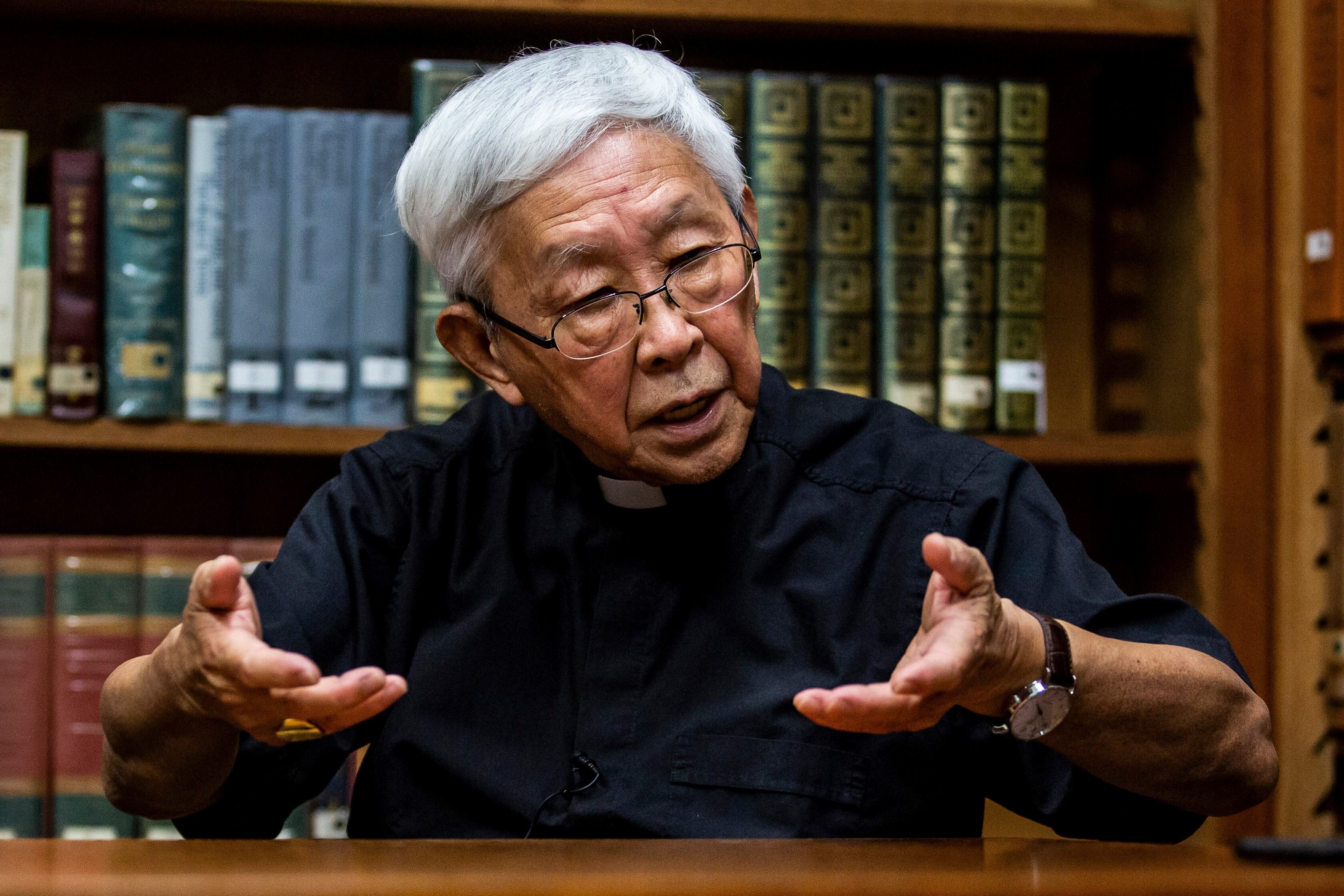 In this picture taken on September 11, 2020, Cardinal Joseph Zen, former bishop of Hong Kong, speaks during an interview with AFP at the Salesian House of Studies in Hong Kong. - Cardinal Joseph Zen fled the communist takeover of China as a teenager and found sanctuary in Hong Kong, a bastion of religious freedom that he now fears could disappear under Beijing's tightening grip. (Photo by ISAAC LAWRENCE / AFP) / TO GO WITH HongKong-China-religion-politics,FOCUS by Su Xinqi (Photo by ISAAC LAWRENCE/AFP via Getty Images)