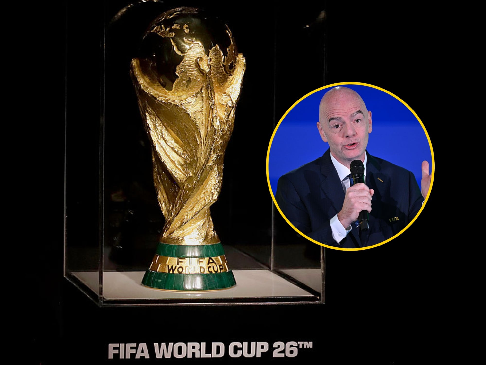 Gianni Infantino, presidente de la FIFA, y trofeo del Mundial. Fotos: Getty Images.