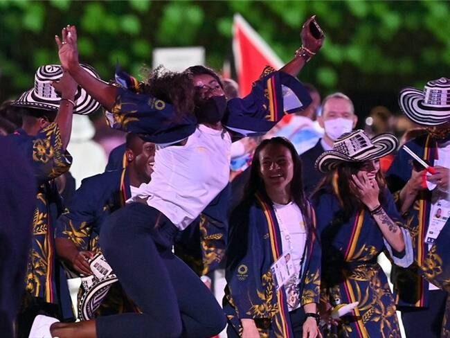 Caterine Ibargüen, atleta de salto triple colombiana en la ceremonia de los Juegos Olímpicos Tokio 2020. Foto: Andrej ISAKOVIC / AFP