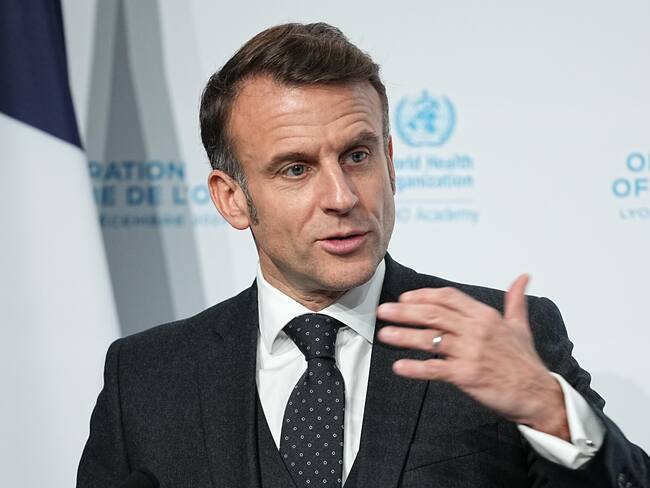 Lyon (France), 17/12/2024.- French President Emmanuel Macron speaks speaks after the inauguration of the WHO Academy campus, in Lyon, France, 17 December 2024. The newly opened campus of the World Health Organization (WHO), aiming to promote lifelong learning across the health sector, will offer high-quality courses to health and care workers. (Francia) EFE/EPA/LAURENT CIPRIANI / POOL MAXPPP OUT