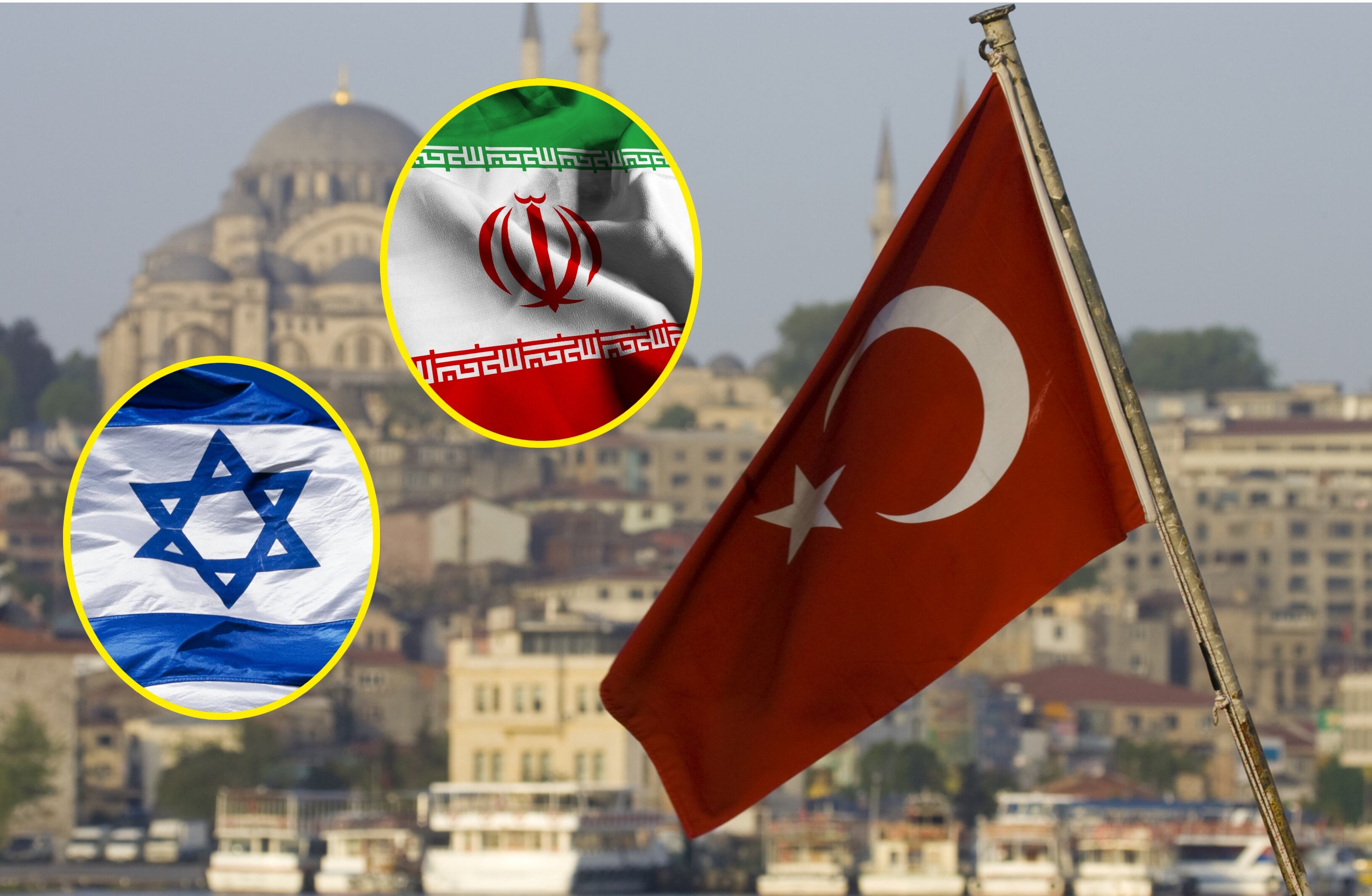 Banderas de Irán, Israel y Turquía. I Fotos; Getty Images.