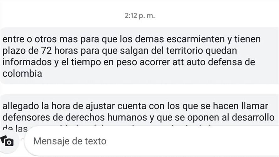 El escrito firmado por Las Águilas Negras amenaza a líderes afro del norte del Cauca. Foto: Cortesía Sucesos Cauca
