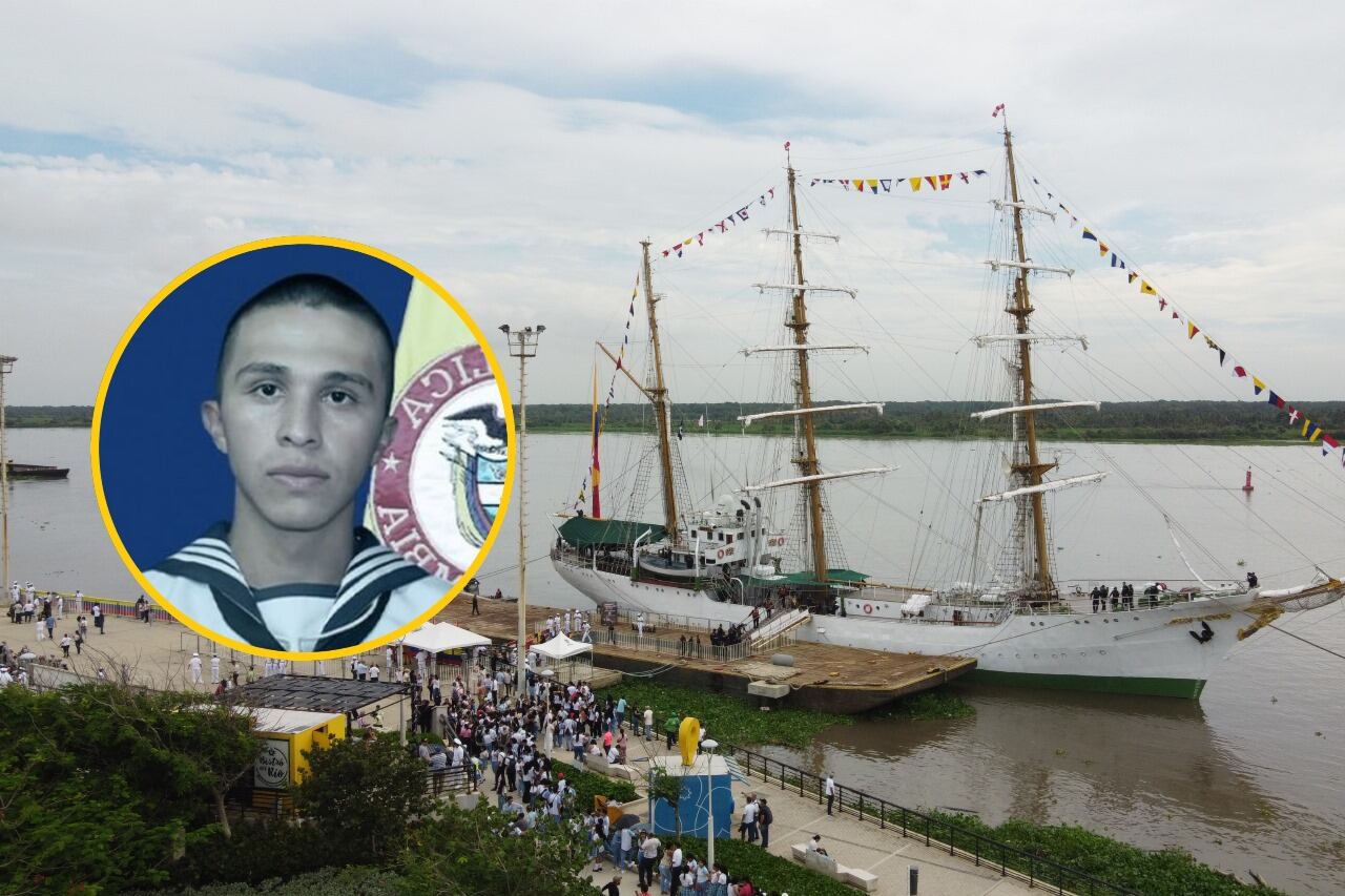 Buque Gloria y grumete Julián Fernando Condia. Fotos: Armada Nacional