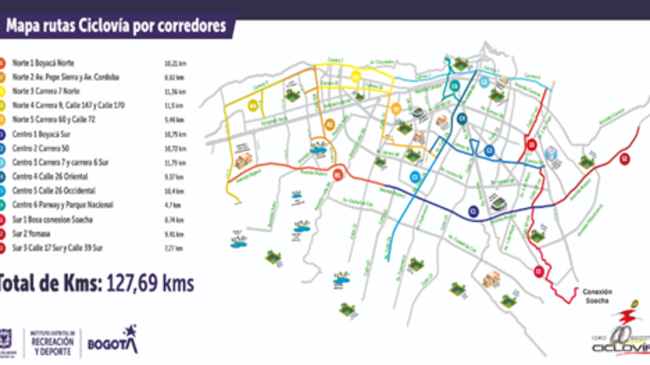 Este es el mapa de vías cerrradas, según lo planeado por la Administración Municipal. Foto: IDRD