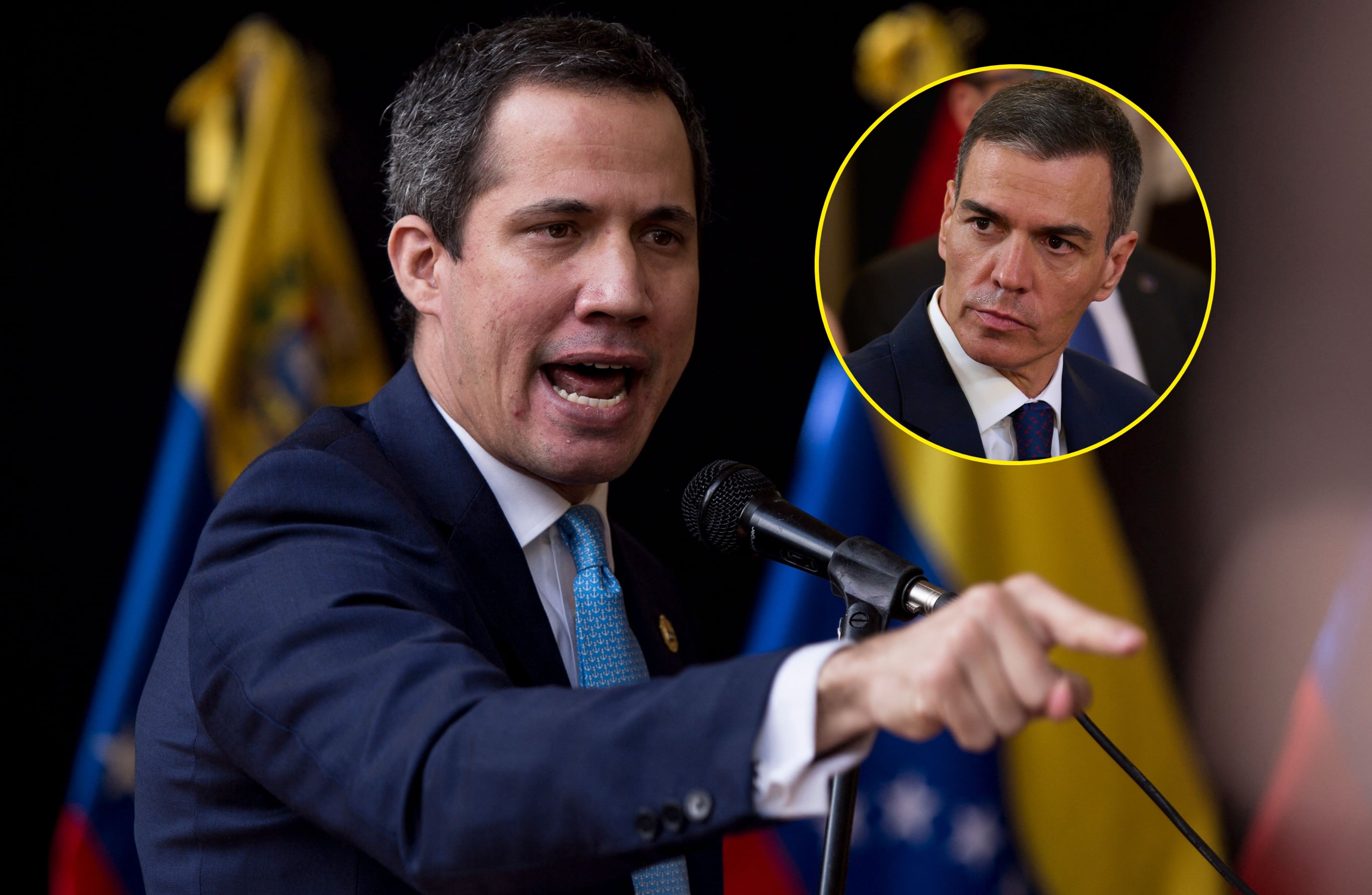 Juan Guaidó y Pedro Sánchez. Foto: PEDRO RANCES MATTEY/AFP y Carlos Alvarez vía Getty Images. 