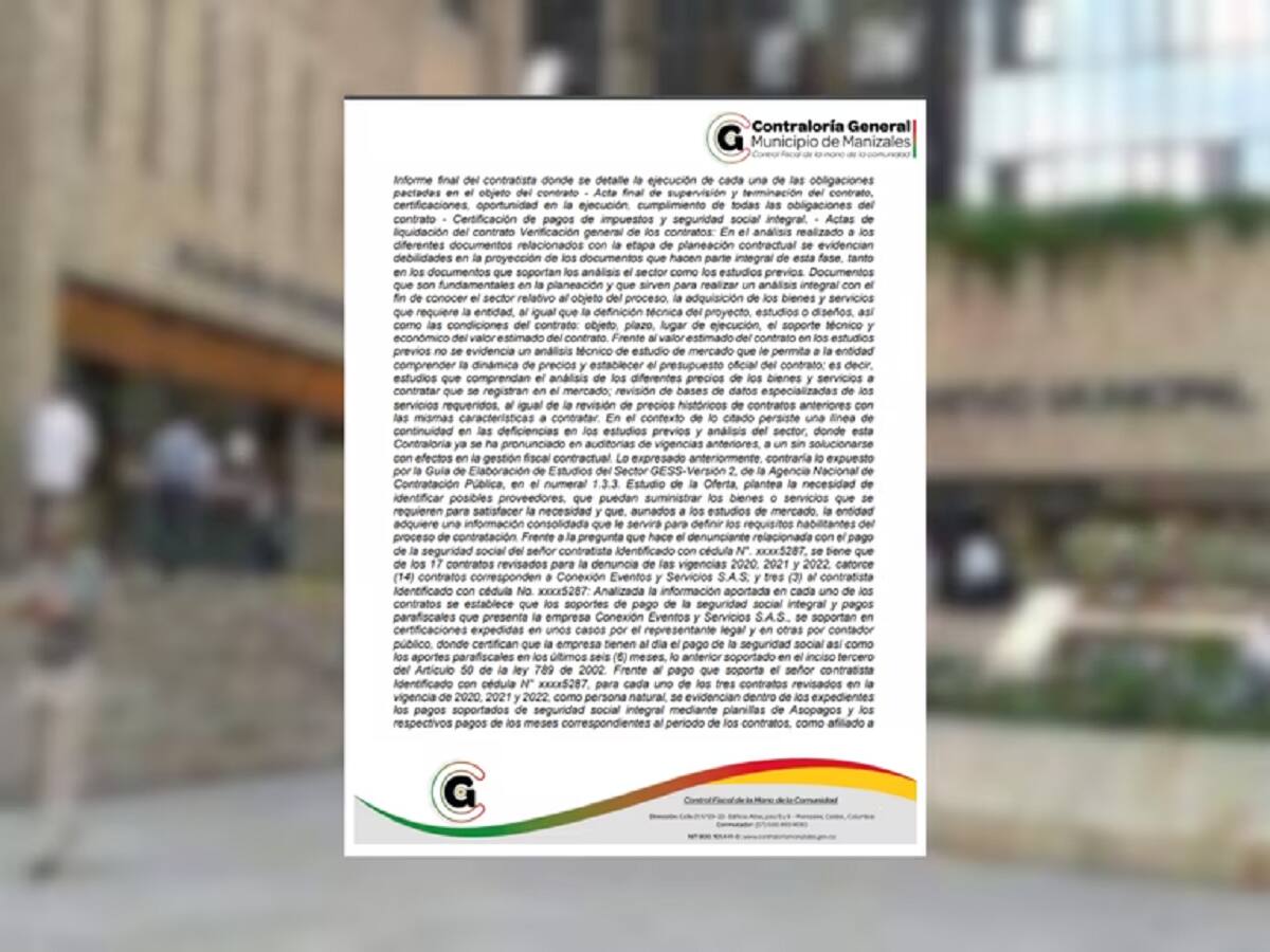 Entre el ICTM y Conexión, la Contraloría de Manizales hizo varios hallazgos