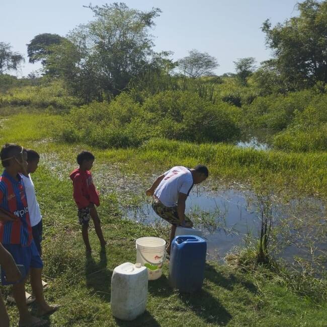 Jagüey donde sacan agua los niños de Salaminita / Cortesía