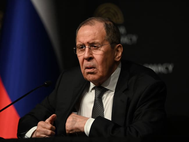 Russian Foreign Minister Sergei Lavrov gives a press conference after meeting Ukraine&#039;s Foreign Minister for talks in Antalya, on March 10, 2022, 15 days after Russia launched a military invasion on Ukraine. (Photo by OZAN KOSE / AFP) (Photo by OZAN KOSE/AFP via Getty Images)