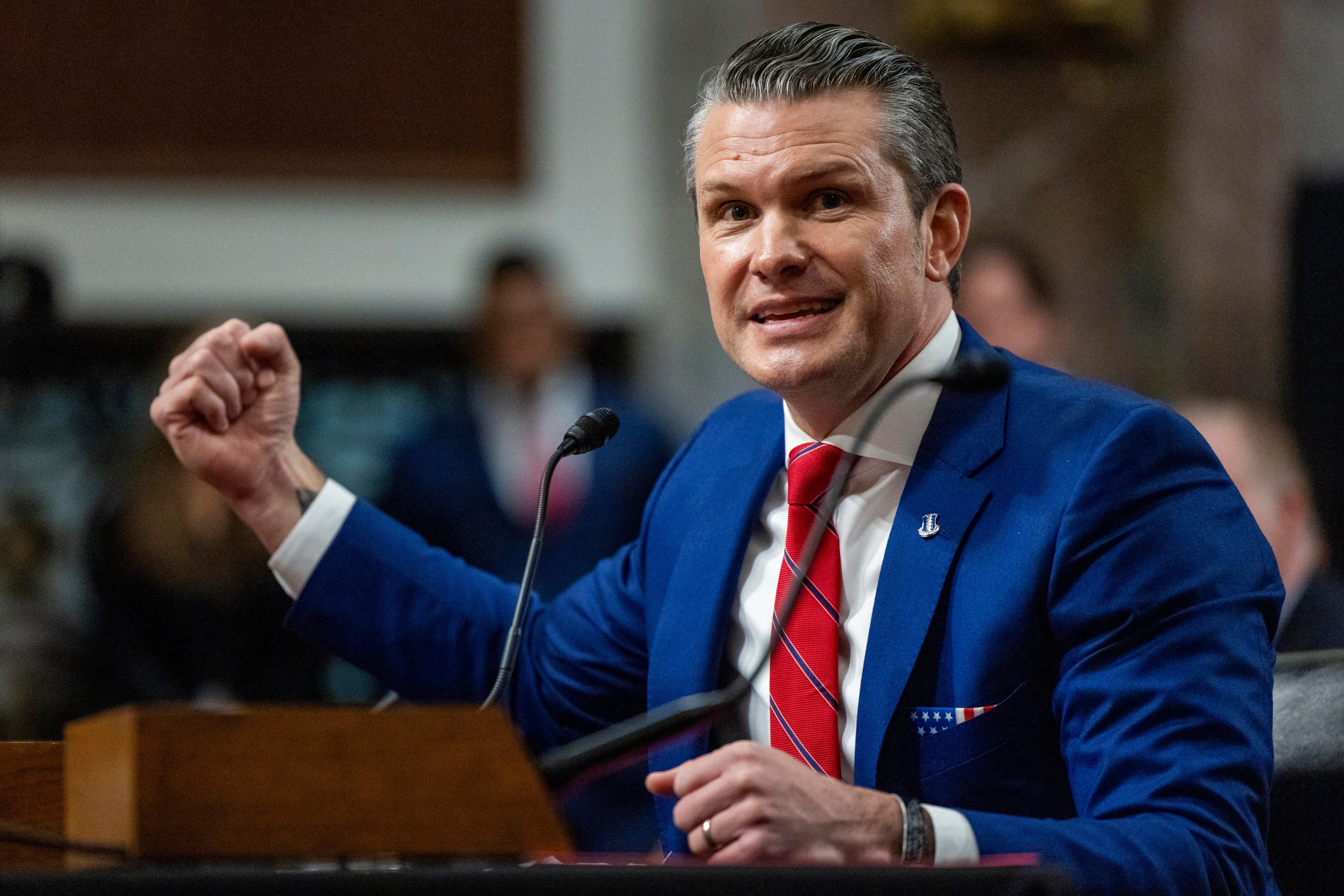 Washington (United States), 14/01/2025.- US Secretary of Defense nominee Pete Hegseth during his confirmation hearing before the Senate Armed Services Committee in the Dirksen Senate Office Building in Washington, DC, USA, 14 January 2025. Senators questioned the controversial nominee over allegations of financial mismanagement, sexual misconduct, and alcohol abuse. EFE/EPA/SHAWN THEW