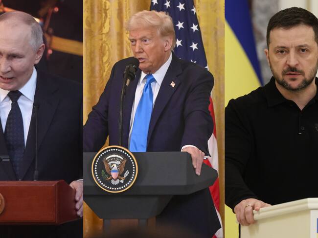 Vladimir Putin, Donald Trump y Volodímir Zelenski. via Getty Images