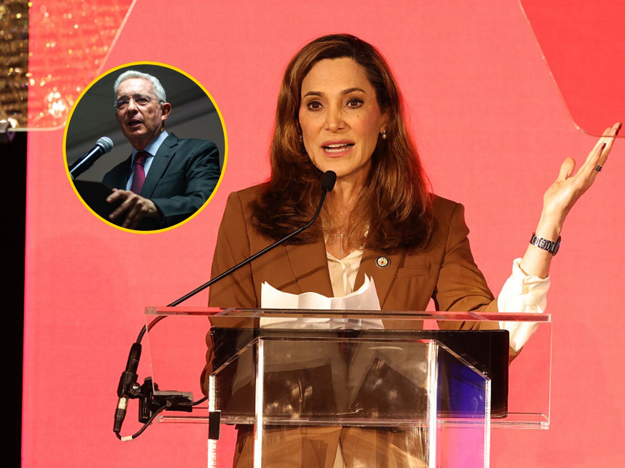 María Elvira Salazar y Álvaro Uribe. Fotos: Getty Images.