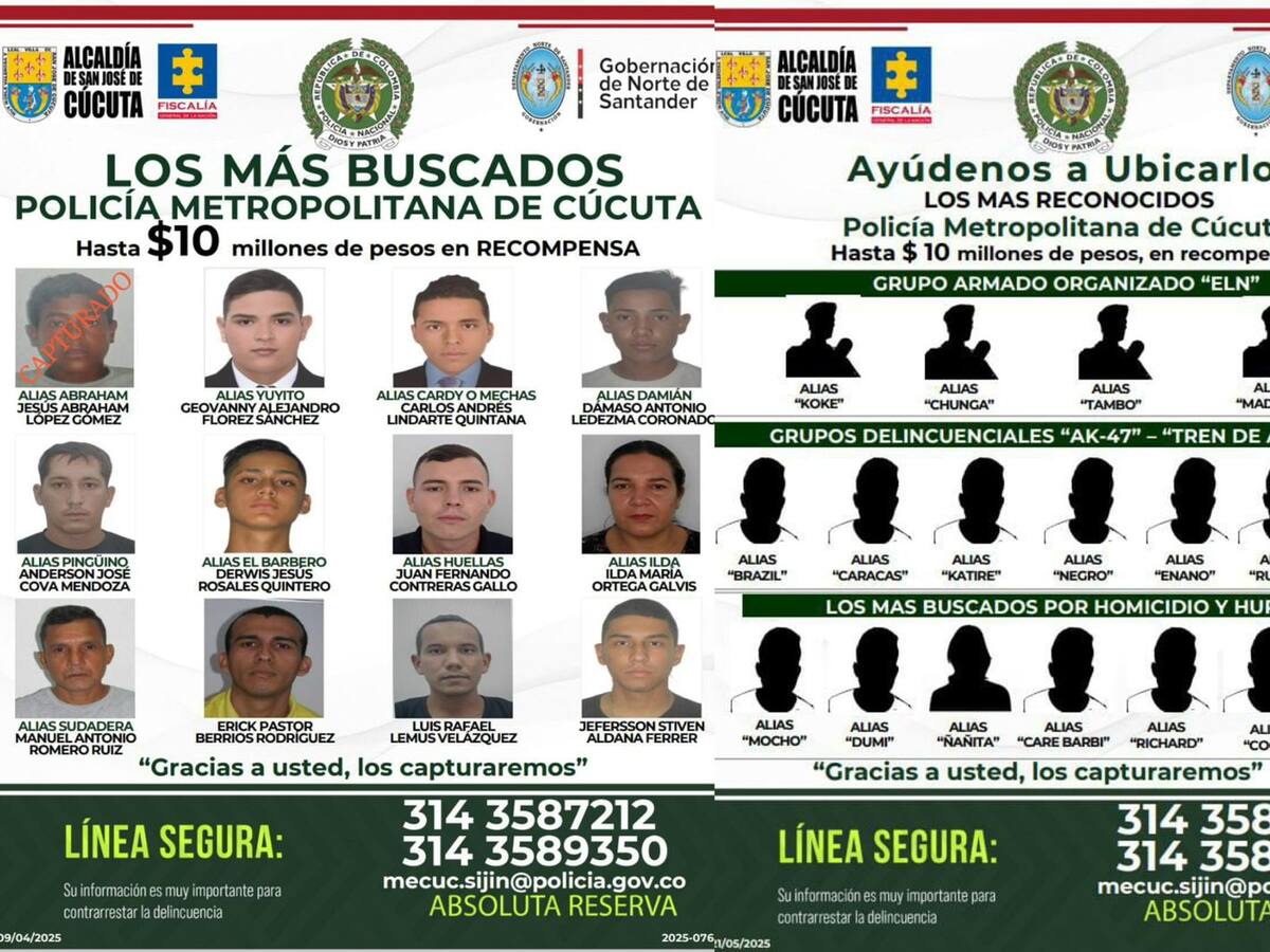Autoridades dan a conocer el cartel de los más buscados en el área metropolitana de Cúcuta