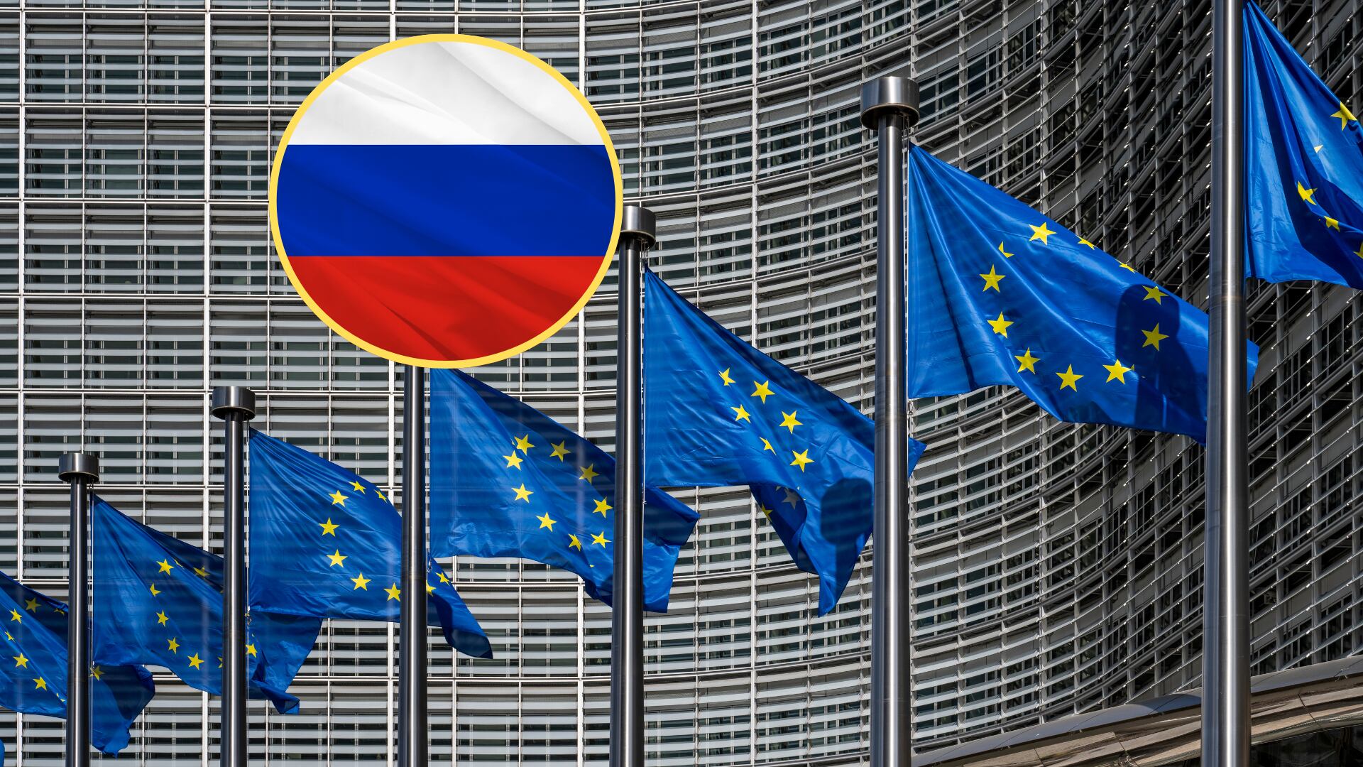 Bandera de la Unión Europea, bandera de Rusia. Foto: Getty Images